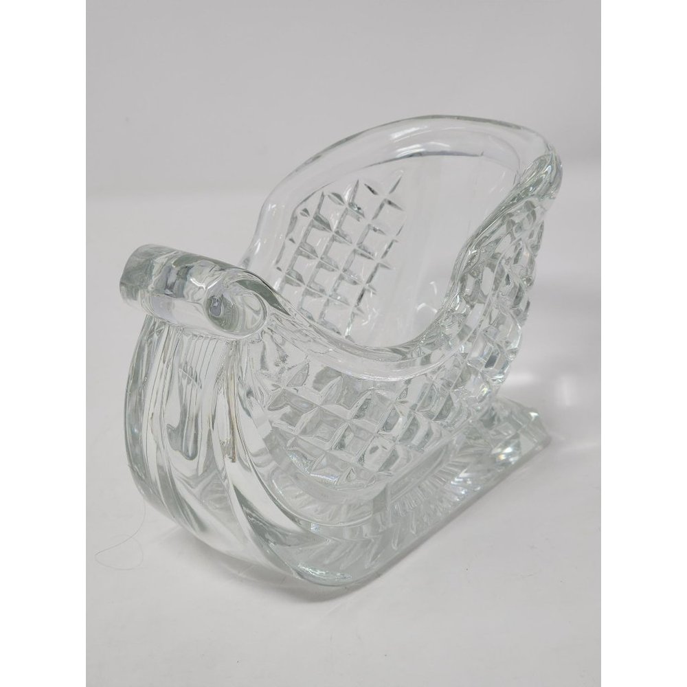 Vintage Lead Crystal Santa Sleigh Figurine Clear Christmas‎ Decoration